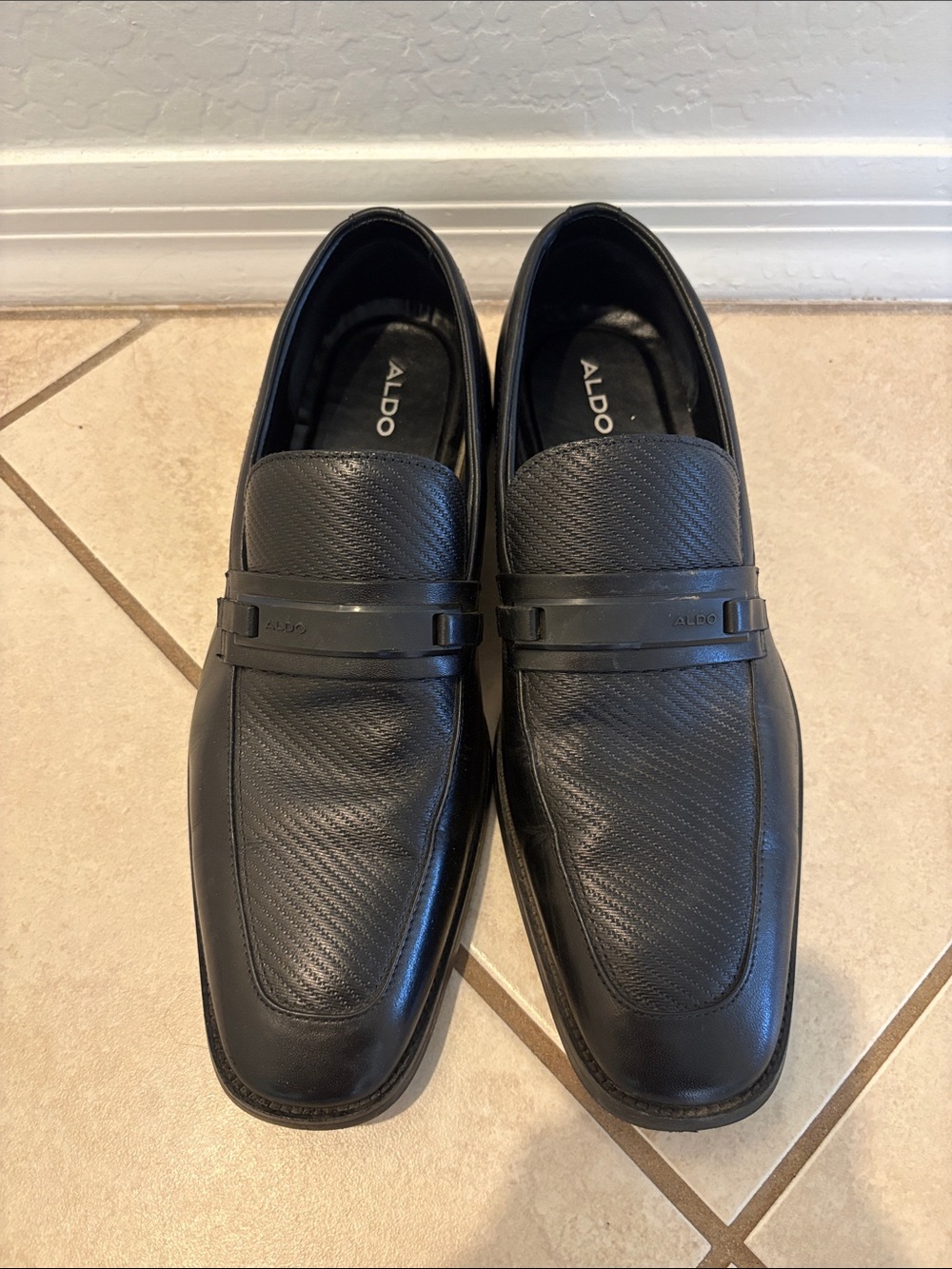 Aldo Black Textured Leather Men’s Penny Loafers Slip On Dress Shoes Size 8